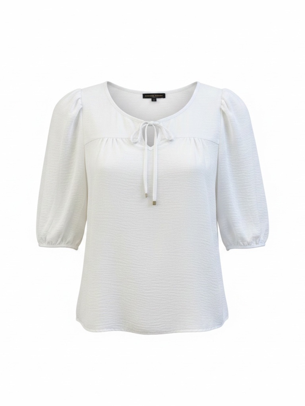 Adrienne Vittadini White Tie-Front Puff Sleeve Blouse
